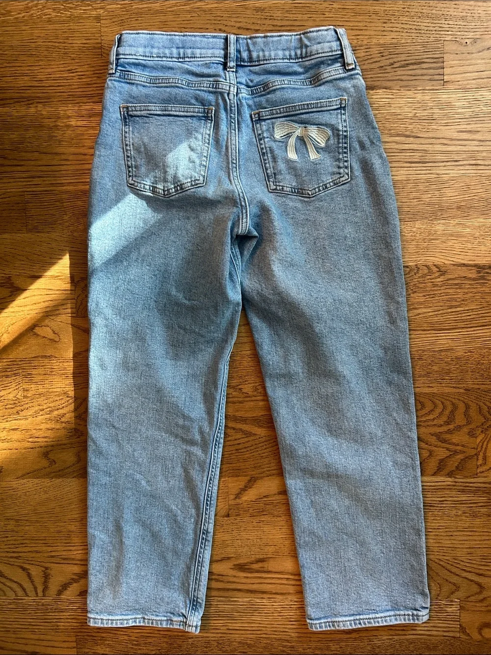 Girls’ bow-embroidered vintage straight leg jean by J.Crew, size 10